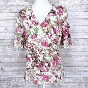 Jones New York Wrap Sweater PL Pink Floral Silk 288A